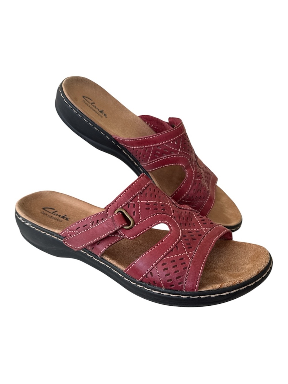Clarks Bendable Red Leather Slide Sandals 11M